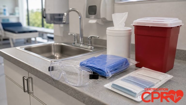 Bloodborne pathogens exposure control supplies for healthcare worker training in Fort Worth.