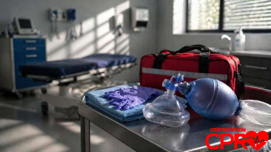 CPR training equipment in a medical classroom setting in Fort Worth.
