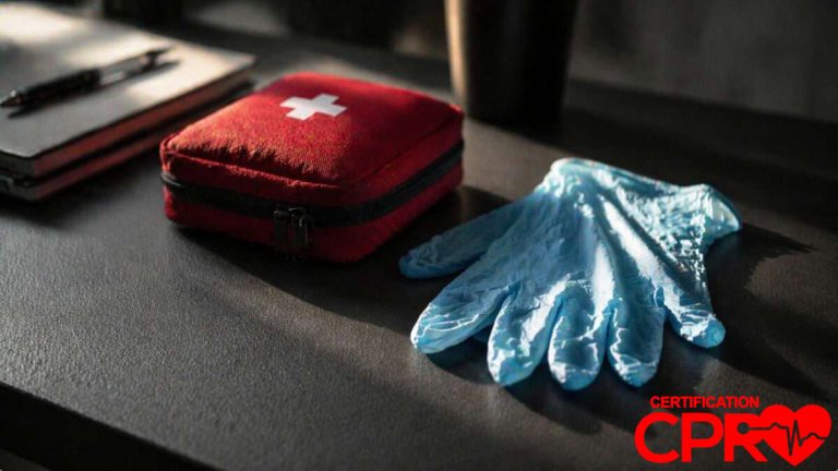 First aid kit and gloves for CPR certification and training in Fort Worth.