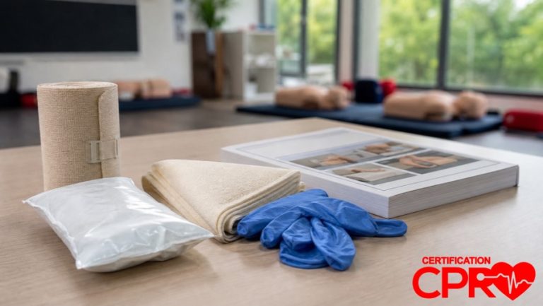 CPR training materials and certification supplies in Fort Worth classroom.