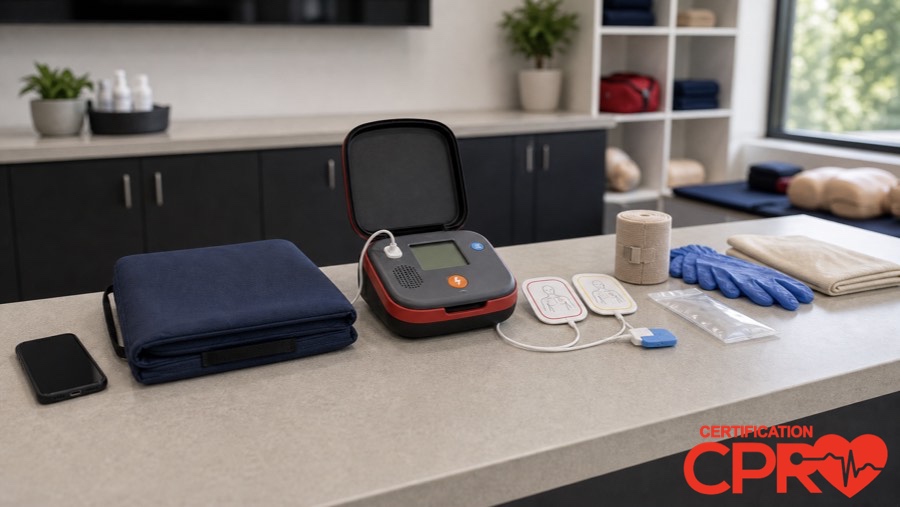 AED trainer and CPR classroom supplies for learning the Chain of Survival in Fort Worth.